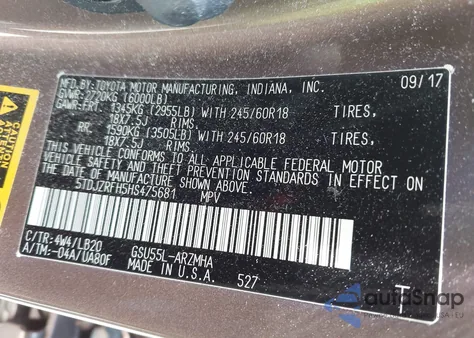 2017 Toyota Highlander Xle from USA, damaged, VIN 5TDJZRFH5HS475681